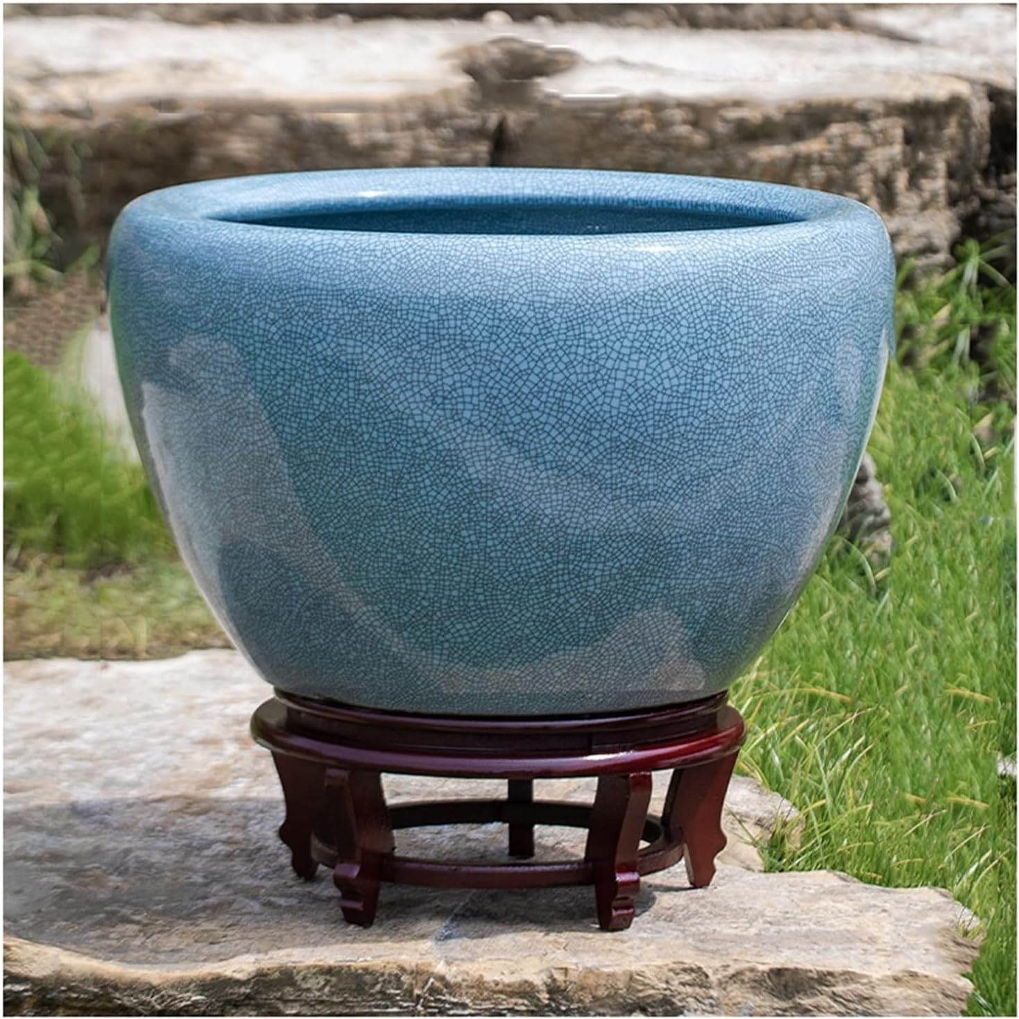 Fish Tank Ice Crack Ceramic Goldfish Bowl Fish Culture Tank Turtle Tank Lotus Tank Living Room Large Water Tank Courtyard Aquarium Starter Kits Fish Tank Decor(C,52cm)