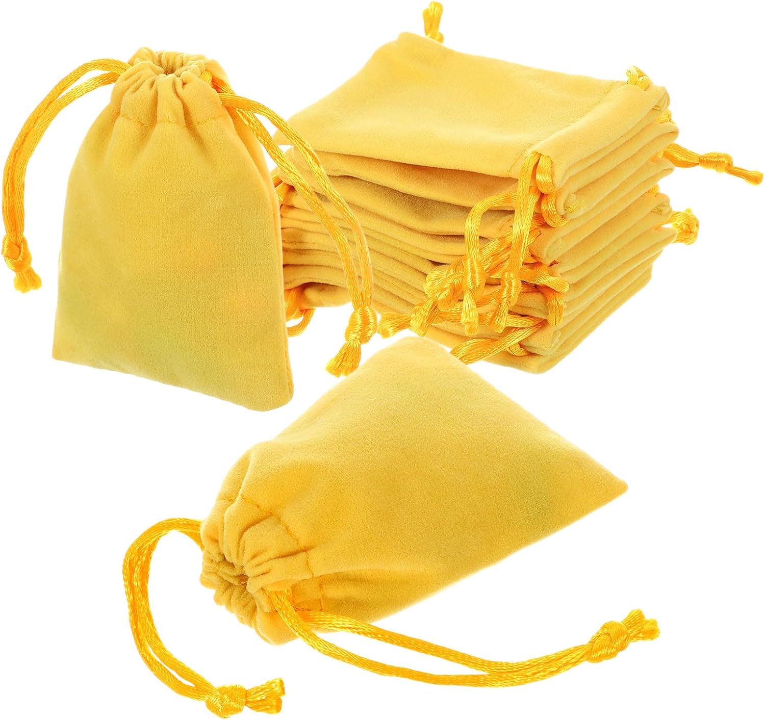 uxcell 20 Pcs Velvet Drawstring Bag, 2 x 3 Inch Jewelry Velvet Pouches Gift Bags for Wedding Party Favor Candy Jewelry Packaging Organizing Storage, Yellow
