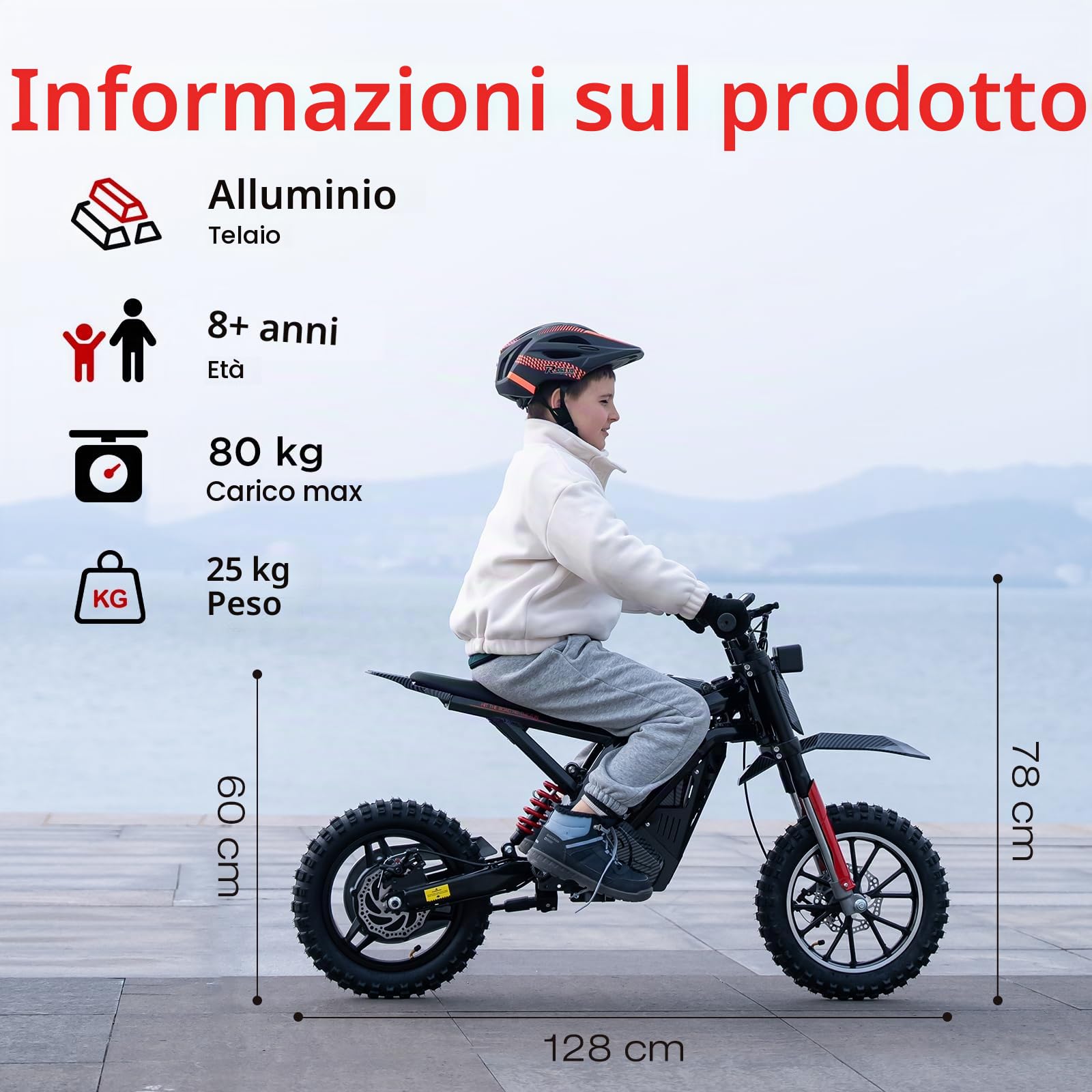 HITWAY Moto Cross elettrico bambino 14" – Motore 400 W, Batteria 36 V 10,4 Ah, 3 velocità (10/15/25 km/h), Autonomia 30-45 km, Doppia sospensione, Pneumatici per tutto il terreno, da 8 anni