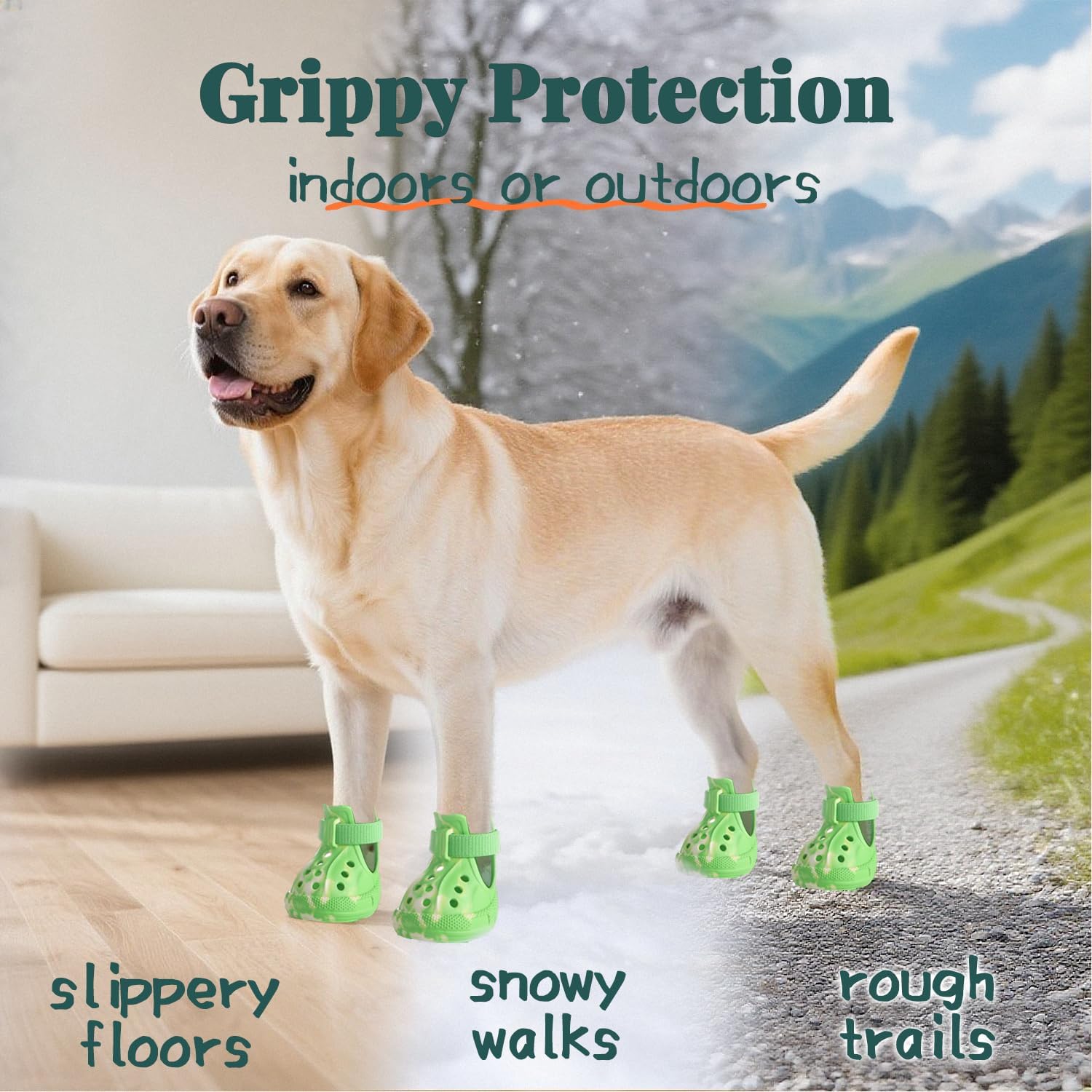 Dog Shoes for Hot Summer Pavement, Dog Shoes for Medium Dogs, Waterproof Dog Boots & Paw Protectors, Non-Slip Dog Rain Booties, Easy Clean Sandals for Beach Green Size 4