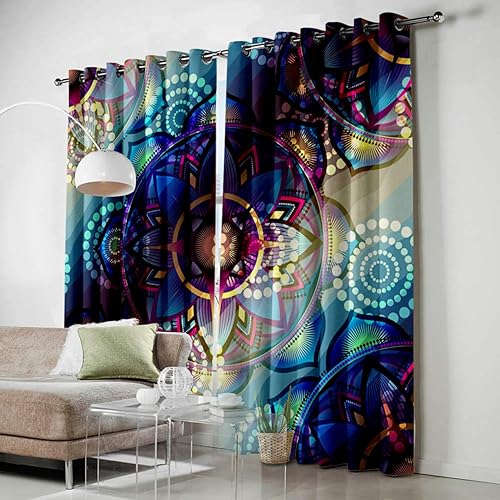 Miniatura 3 de FortuneHouse Blackout Curtains Thermal Insulated Purple Mandala Pattern Solid Pattern Metal Grommet Elegant Room Drapes Window Curtain for Bedroom
