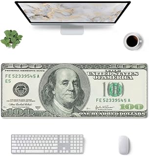 Money Gaming Mouse Pad, USA Dollar Large Extended Desk Mat 11.8X 31.5 inches with Non-Slip Base & Stitched Edges, Waterproof Desk Mat for Office, Home, Laptop, Computer Keyboard