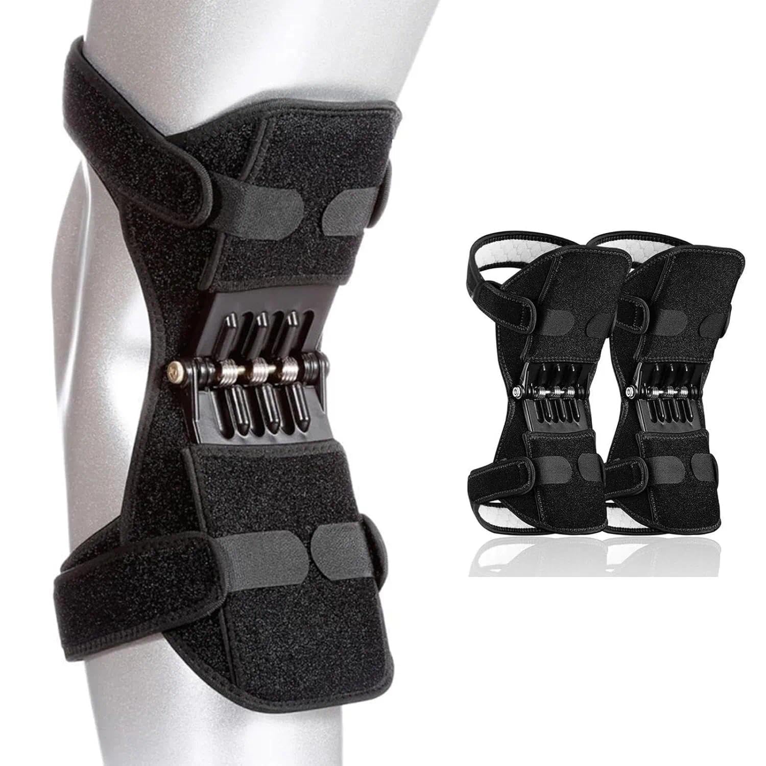 Power Knee Braces Joint Support with 4 Spring, Adjustable Knee Stabilizer Pads for Sports, Knee Support for Knee Pain Relief 2 Pack