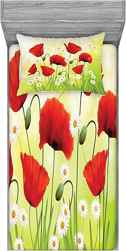 Miniatura 134 de Ambesonne Juego de sábanas bajeras y fundas de almohada, diseño retro de los videojuegos con botones de joystick vintage de los años 80 y 90, diseño