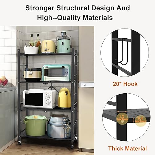 Miniatura 6 de Himix Estantes de almacenamiento con ganchos, estantería de metal plegable sobre ruedas, estantes plegables sin montaje para almacenamiento,
