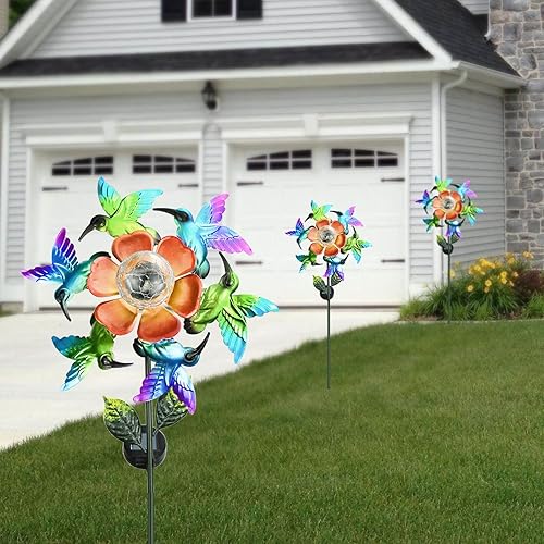 Miniatura 4 de Molino de viento solar para colibrí, escultura de viento de metal impermeable para exteriores para patio y jardín, césped y decoración de jardín