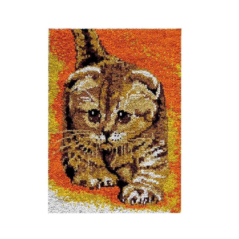 Latch Hook Kit for Adults & Kids, Complete DIY Rug Making Craft Kits with Yarn & Canvas and Crochet Needle, Adult Craft Kits for Women, Relaxing Home Art Project, Little Leopard Cat Pattern 50x38cm