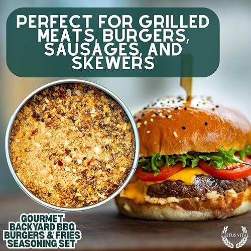 Miniatura 2 de Juego de condimentos gourmet para hamburguesas y papas fritas para barbacoa, paquete de seis  Auténticas mezclas de condimentos de lotes pequeños -