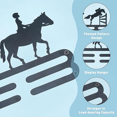 Miniatura 3 de SUPERDANT Ganchos para medallas de equitación, medalla ecuestre para más de 60 medallas, ganchos montados en la pared de hierro negro para