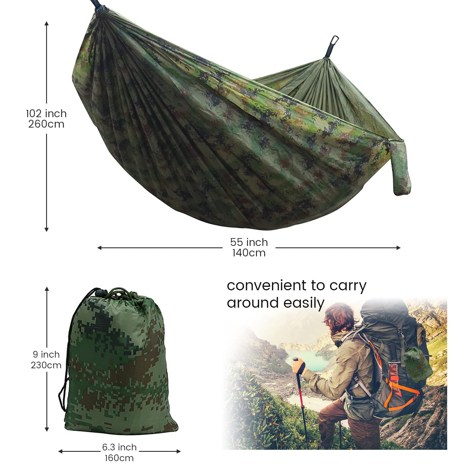 TOPCHANCES Hamac de Camping ultraléger Portable en Nylon avec moustiquaire, Sangles d'arbre et bâche de Pluie pour hamac en Plein air