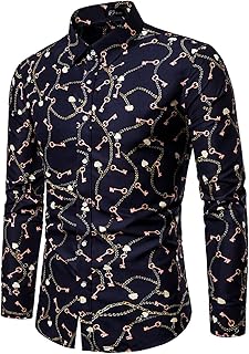 CEWIFO Polo Shirts for Men UK Multipack Men's Lapel Printed Casual Shirt Men's Cardigan Long Sleeve Shirt Casual Lapel Long Sleeve Printed Shirt Tall Men Shirts