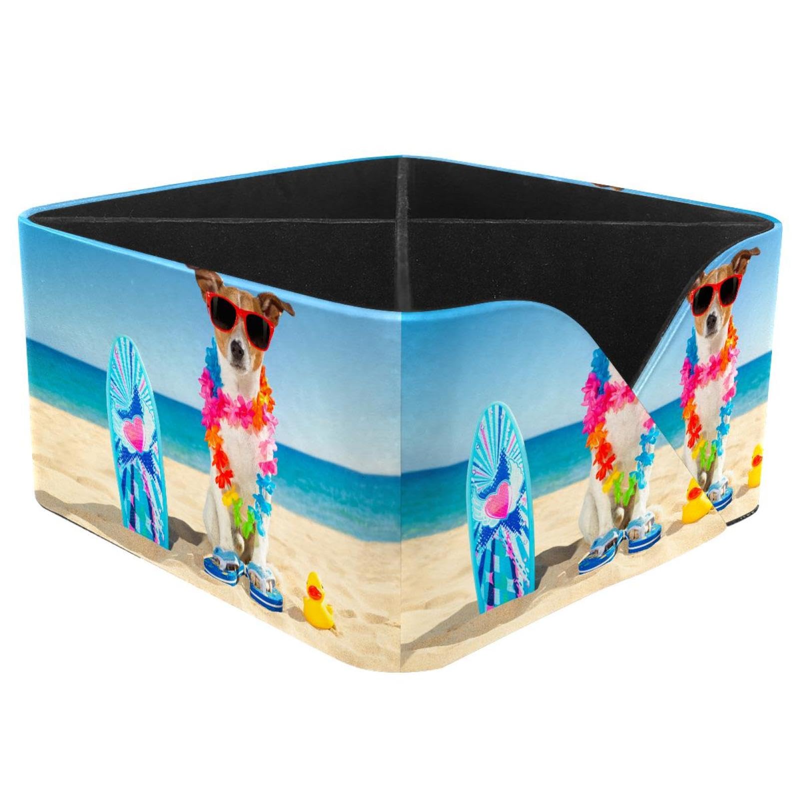 KengjuTesu Dog with Surfboard Desktop Organizer Pen Holder, Rectangular Pencil Cup for Office, Study and Makeup Stations