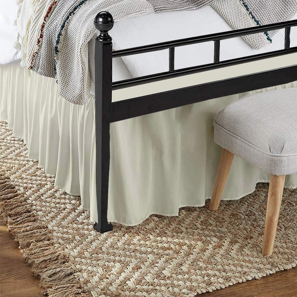 Ivory Full Size Ruffled Bed Skirt – 100% Microfiber, 10-Inch Tailored Drop, Split Corners, Pleated Dust Ruffle, Wrinkle-Free & Easy Fit
