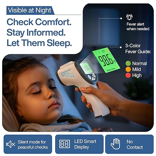 Miniatura 4 de Termómetro infrarrojo  Sin contacto  3 en 1 para niños y adultos  1s de lectura instantánea  Pistola de temperatura IR  Respuesta de color