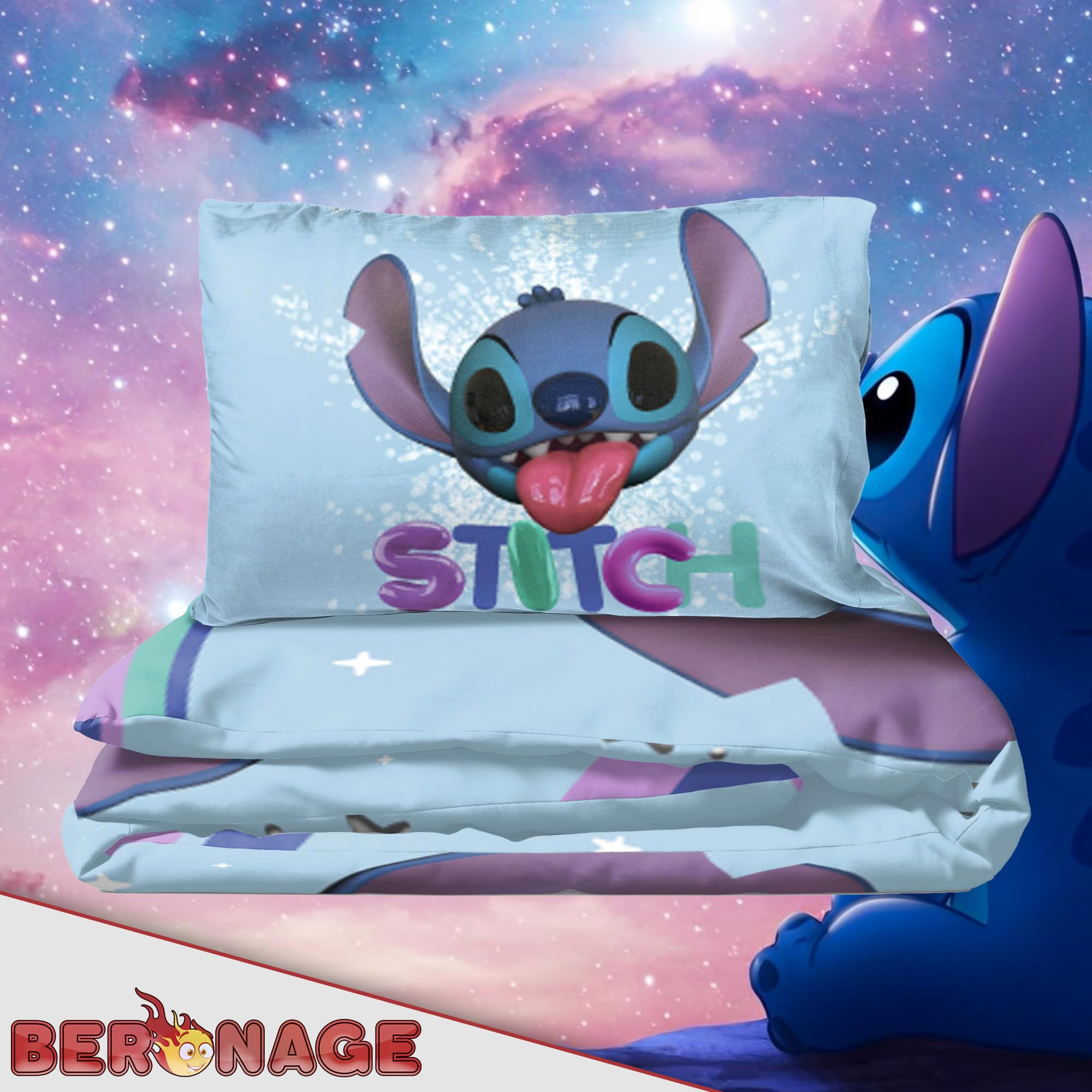 Lilo und Stitch Disney Kinder-Bettwäsche Set Angel Hearts - 135 x 200 cm + 80 x 80 cm - 100% Baumwolle Renforcé Linon-Qualität Wendebettwäsche Bettzeug Bettbezug mit YKK Reißverschluss Deutsche Größe