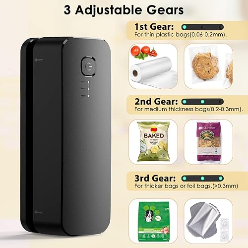 Miniatura 4 de FEPPO Mini sellador de bolsas, sellador de bolsas de 3000 mAh, máquina selladora de calor rápida recargable, 3 engranajes ajustables con tira de