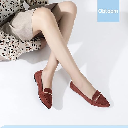 Miniatura 7 de Obtaom Mocasines Planos de Punta Puntiaguda para Mujer, Cómodos de Gamuza Sintética, Zapatos de Trabajo, Bonitos Mocasines Penny sin Cordones Estilo