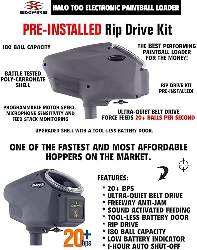 Miniatura 38 de Maddog Empire Halo Too - Cargador electrónico de paintball con alimentación épica de velocidad HK Army y tanque de paintball HPA paquete de Negro