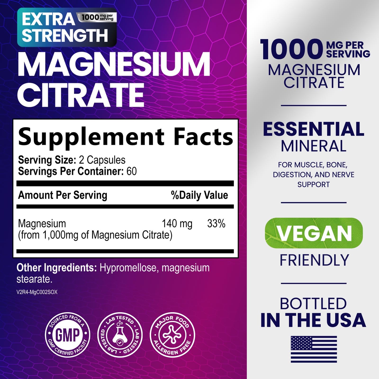 Magnesium Citrate 1000mg Per Serving - 3X Strength Magnesium Supplement for Bone, Muscle, Heart, Natural Sleep Support for Men & Women, Vegan Mag Mineral Pills, Bottled in USA - 120 Capsules — Amazon image 2