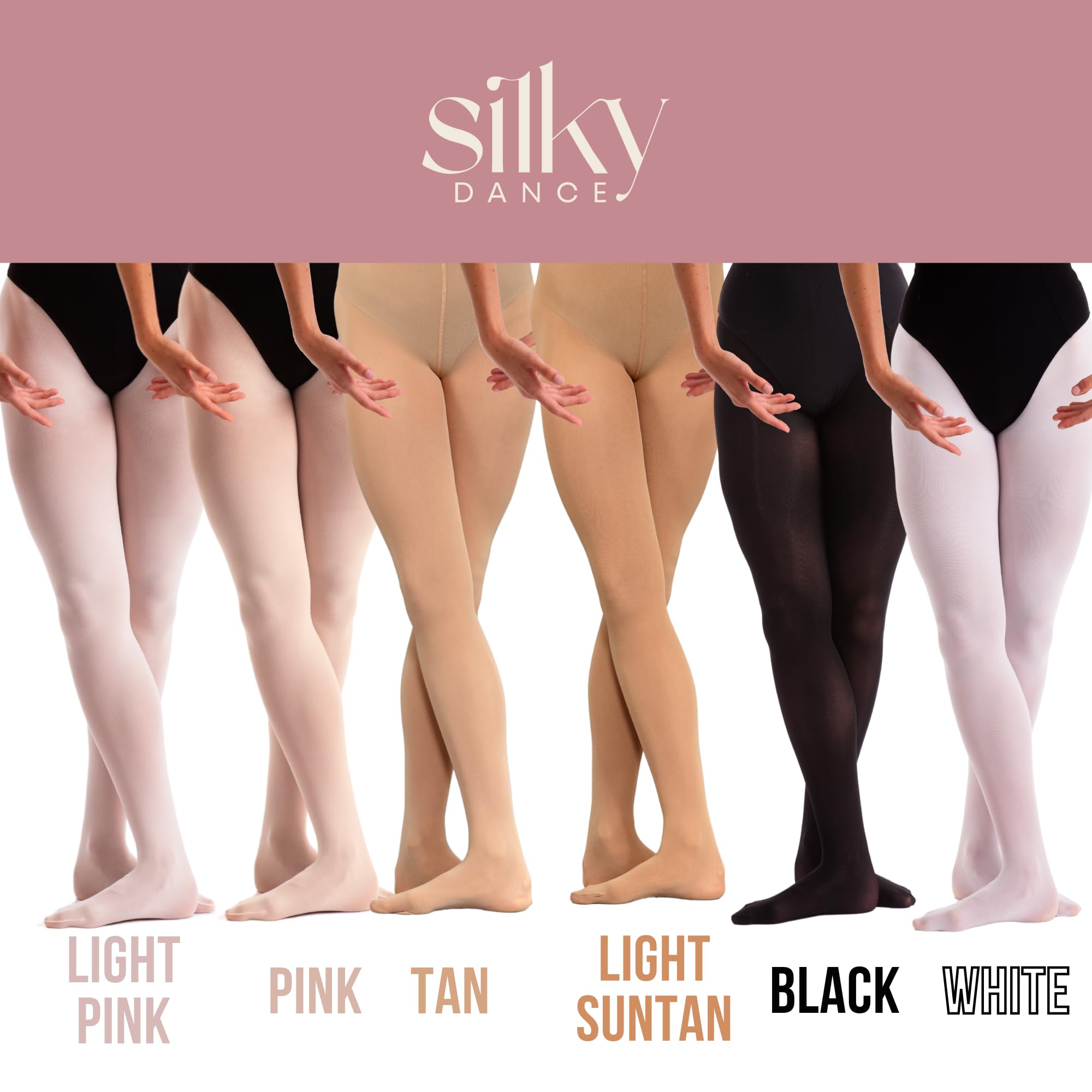 Medias de ballet 60 denier pie completo paquete múltiple rosa blanco negro bronceado bronceado claro