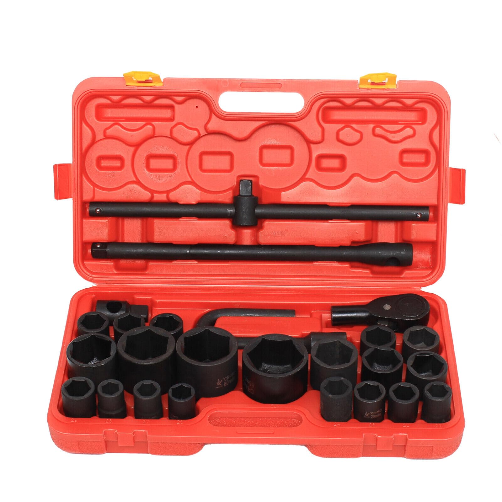 Juego de llaves de vaso de 26 piezas de 3/4 de pulgada y 1 pulgada de 21-65 mm, insertos de llaves de carraca para camión, juego de llaves de vaso profesional con funda de impacto