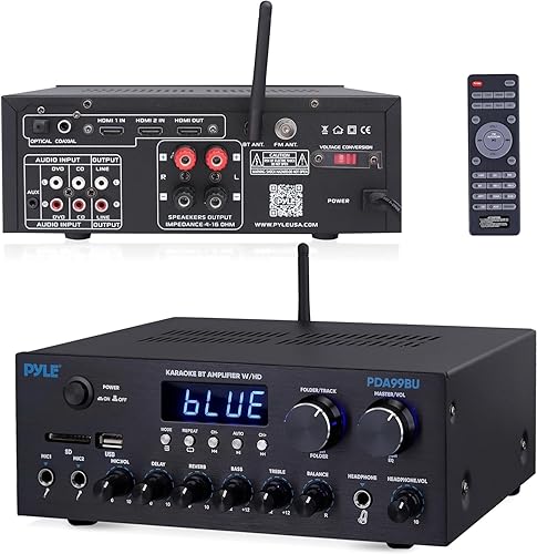 Pyle Amplifier, 300W Dual Channel - Amp, Mini Amplifier Hifi, Bluetooth Amplifier, Audio Stereo Amplifiers, Hi-fi Amp for Home/Theater, Speaker Amp, w/ MP3, USB, SD, AUX, RCA, MIC, FM, Reverb Delay