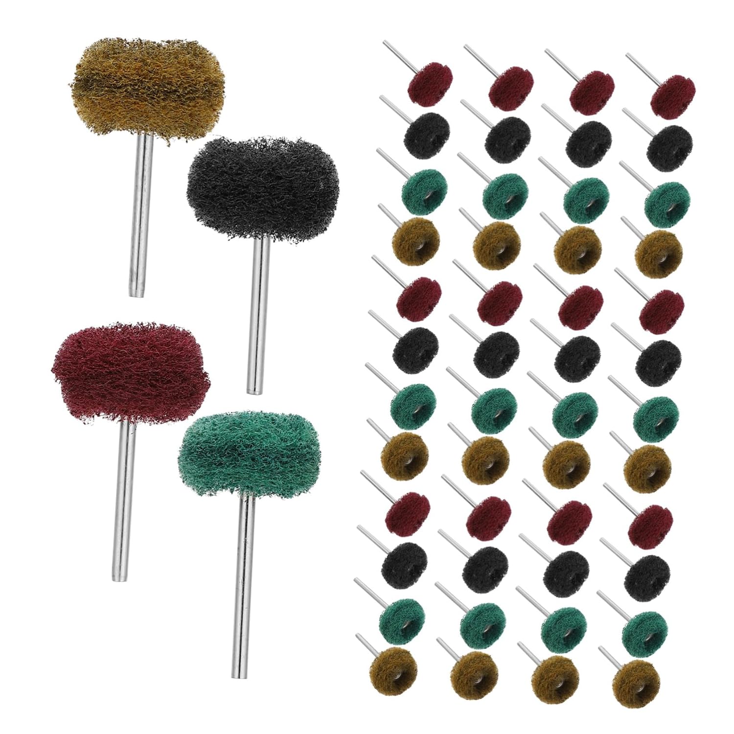 LIFKOME 100pcs Mini Polishing Brush Heads with 3mm Shank – Abrasive Buffing Wheels Set for Rotary Tools, Multi-Color Detail Polisher Pads for Tight Area Finishing and Waxing Random Color