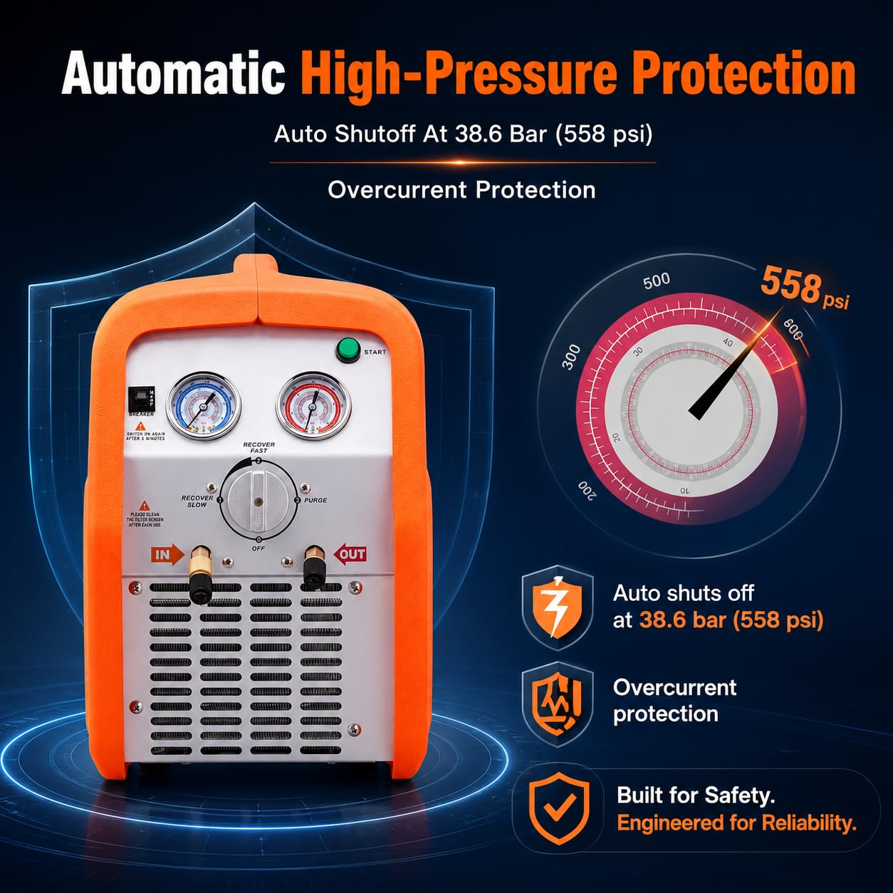 Máquina de recuperación de refrigerante 220-240 V, unidad de recuperación de CA portátil para HVAC automotriz, extracción de vapor y líquidos, diseño eficiente y compacto