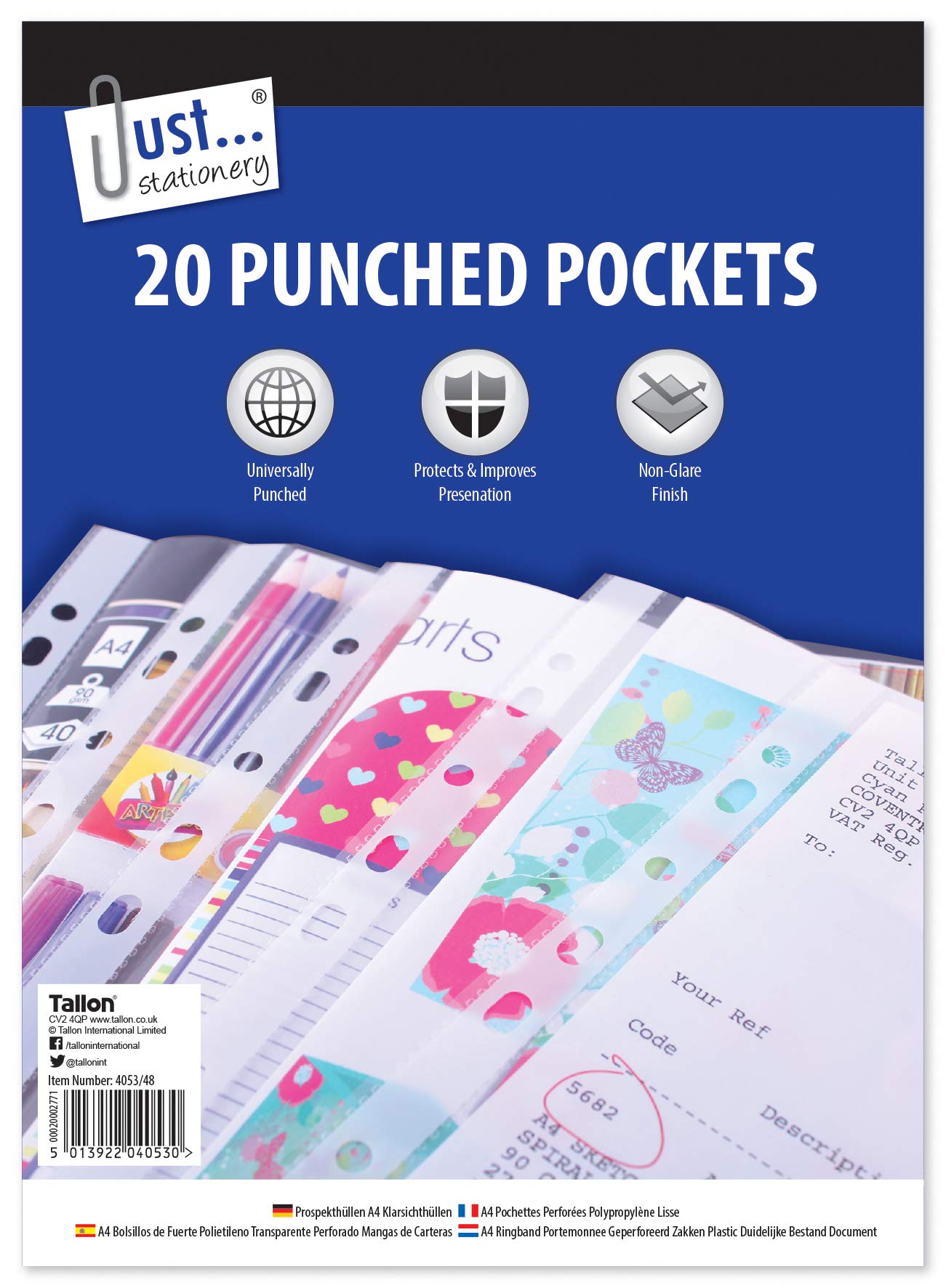 Just Stationery Clear 20 Plastic Punched Pocket