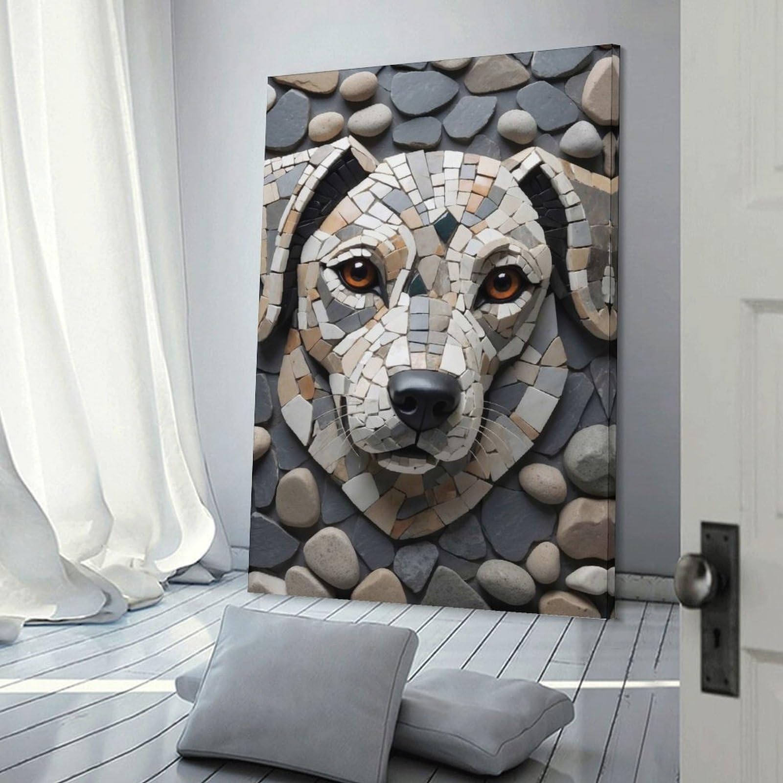 Junmoney Canvas Art Print Dog Mosaic Art, 24x36inch(60x90cm), for Office, Study Or Home Workspace, Home Office Artwork with Decorative Appeal