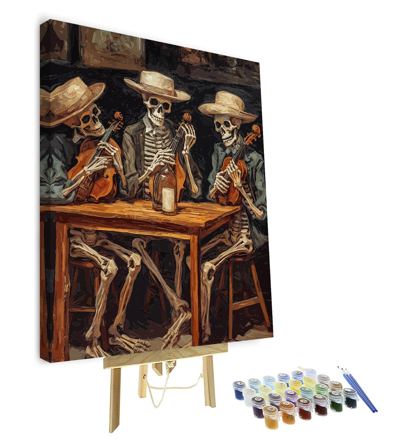 TUMOVO Paint by Numbers for Adults Skeletons Playing Violin Paint Number Kits Cowboy Paint by Number DIY Oil Painting for Adults Kids Paint by Number Kits Home Wall Decoration, Framed