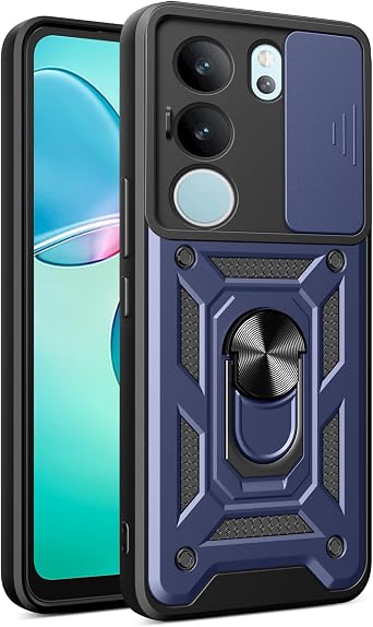 Case for Vivo V29 Pro, Rugged Shockproof Cover with 360 Rotatable Magnetic Kickstand and Slide Camera Lens Cover Case for Vivo V29 Pro-Blue