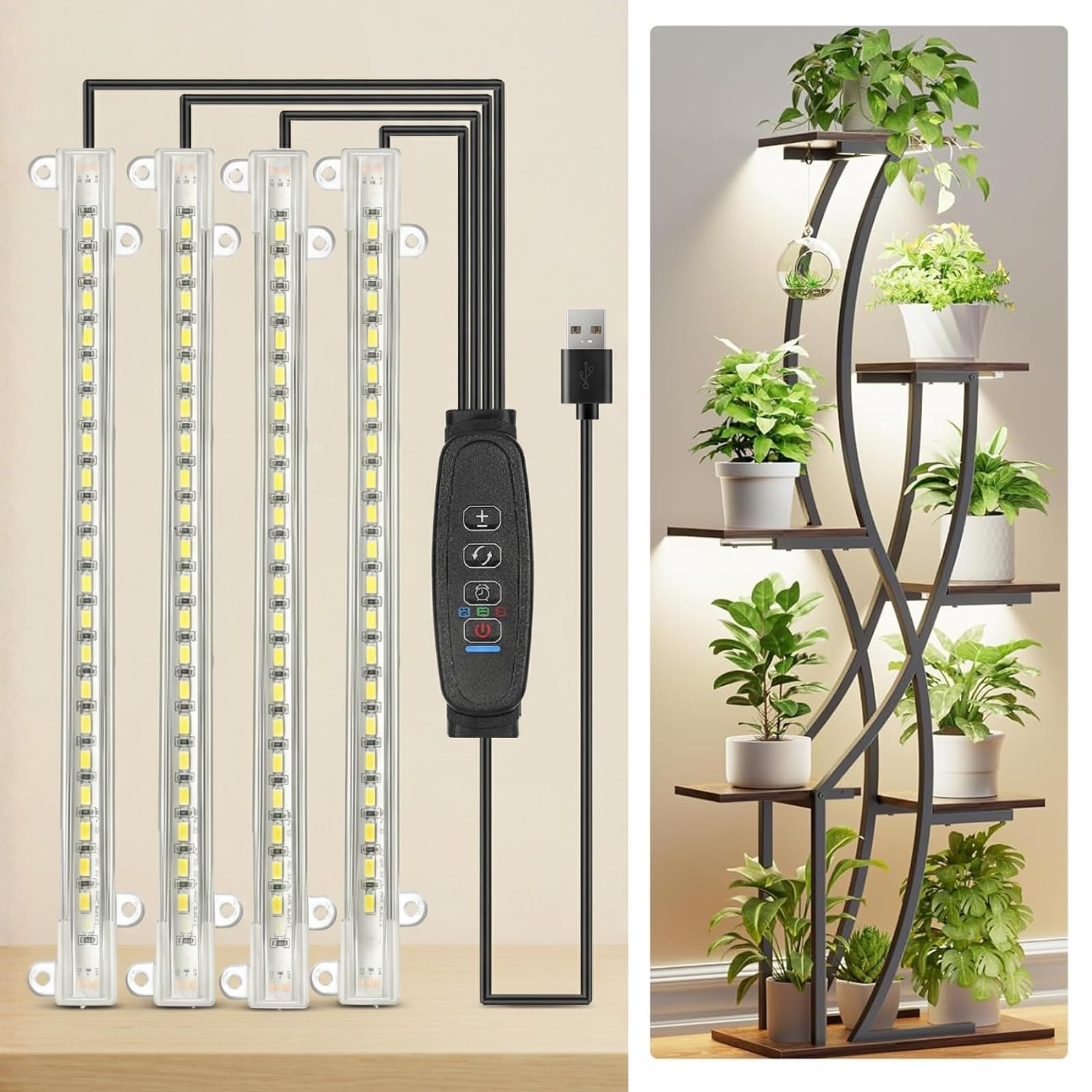 ecofynd Aira4 Grow Light for Indoor Plants (Seedlings & Leafy herbs), White Spectrum 3/9/12 Hrs Auto On/Off Automatic Timer, 4 Head 10 Watt LED Artificial Sunlight, 1.8M Wire Type C Connector