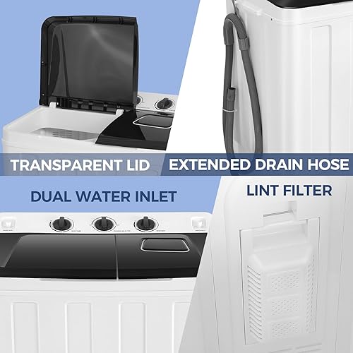 Miniatura 6 de Nictemaw Lavadora portátil de 30 libras de capacidad, máquina de lavandería compacta de doble tina, lavadora de 19 libras y secadora giratoria de 11