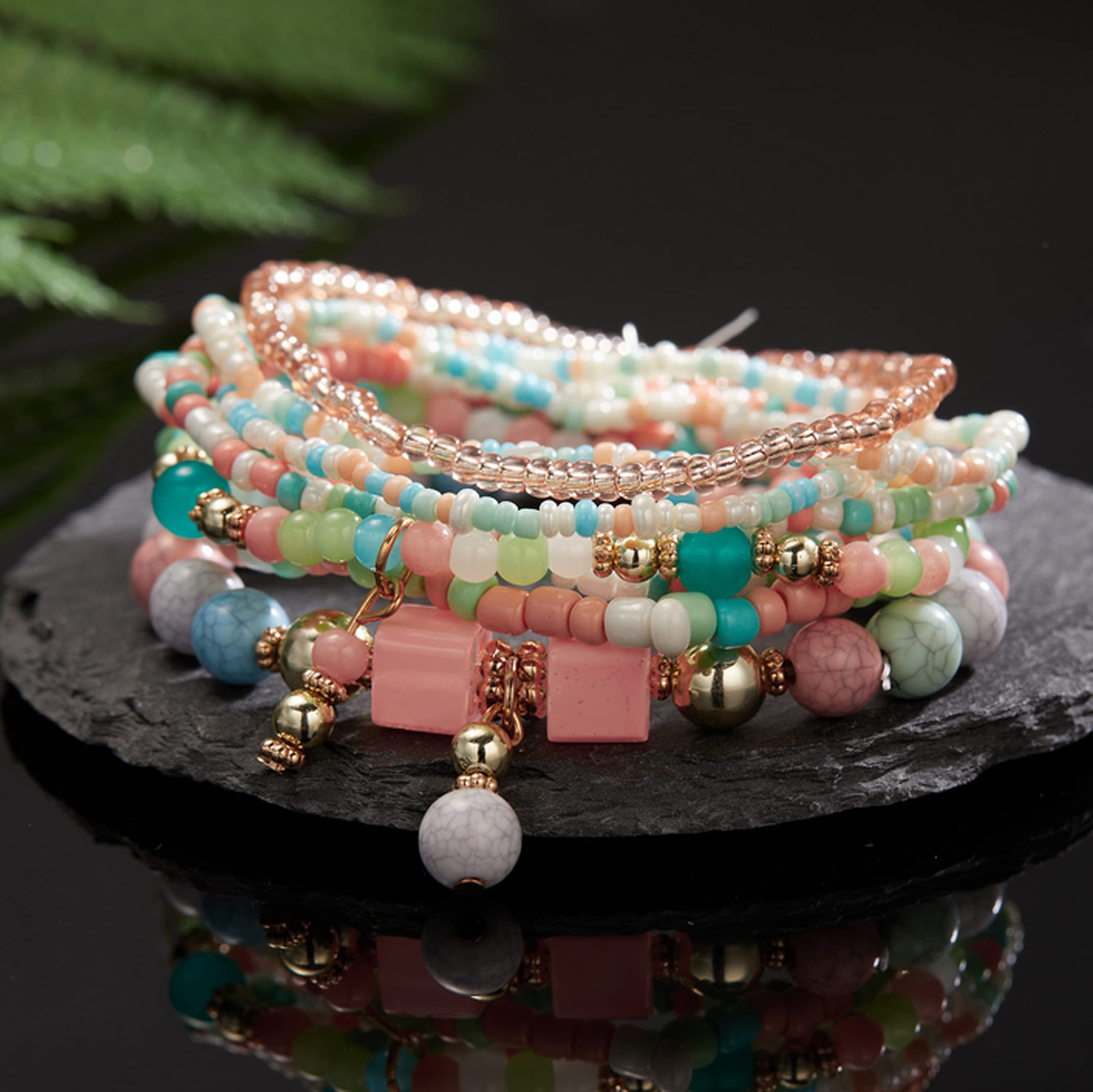 CFWSHJ Bracciale Elasticizzato con Perline Multistrato da Donna Braccialetti con Perline impilabili Bohemien Bracciale con Perline Elasticizzate Boho