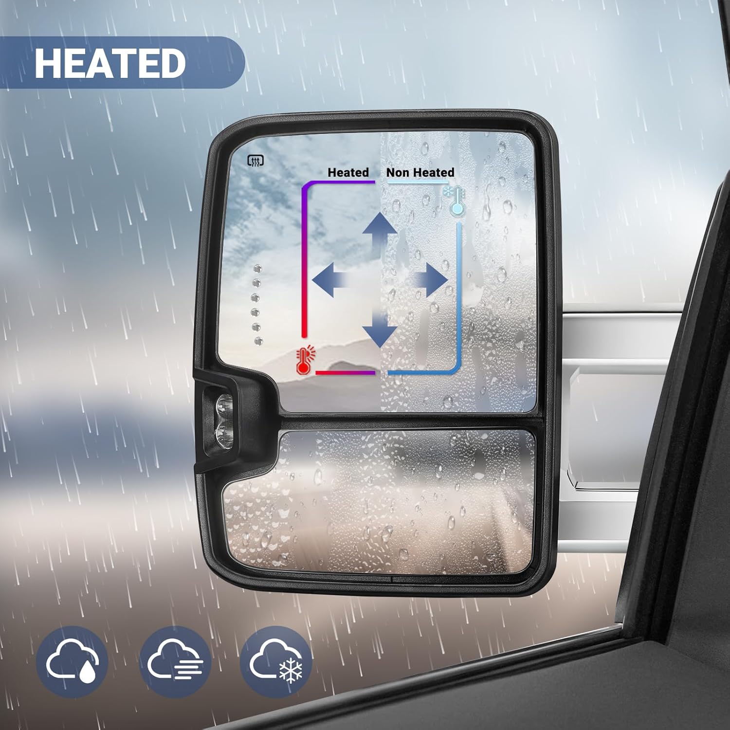 Switchback Towing Mirror Compatible with 2003-2007 Chevy Silverado GMC Sierra Tow Mirrors with Power Adjusted Heated Glass Running Light&Turn Signal Light Backup Lamp (All Chrome)