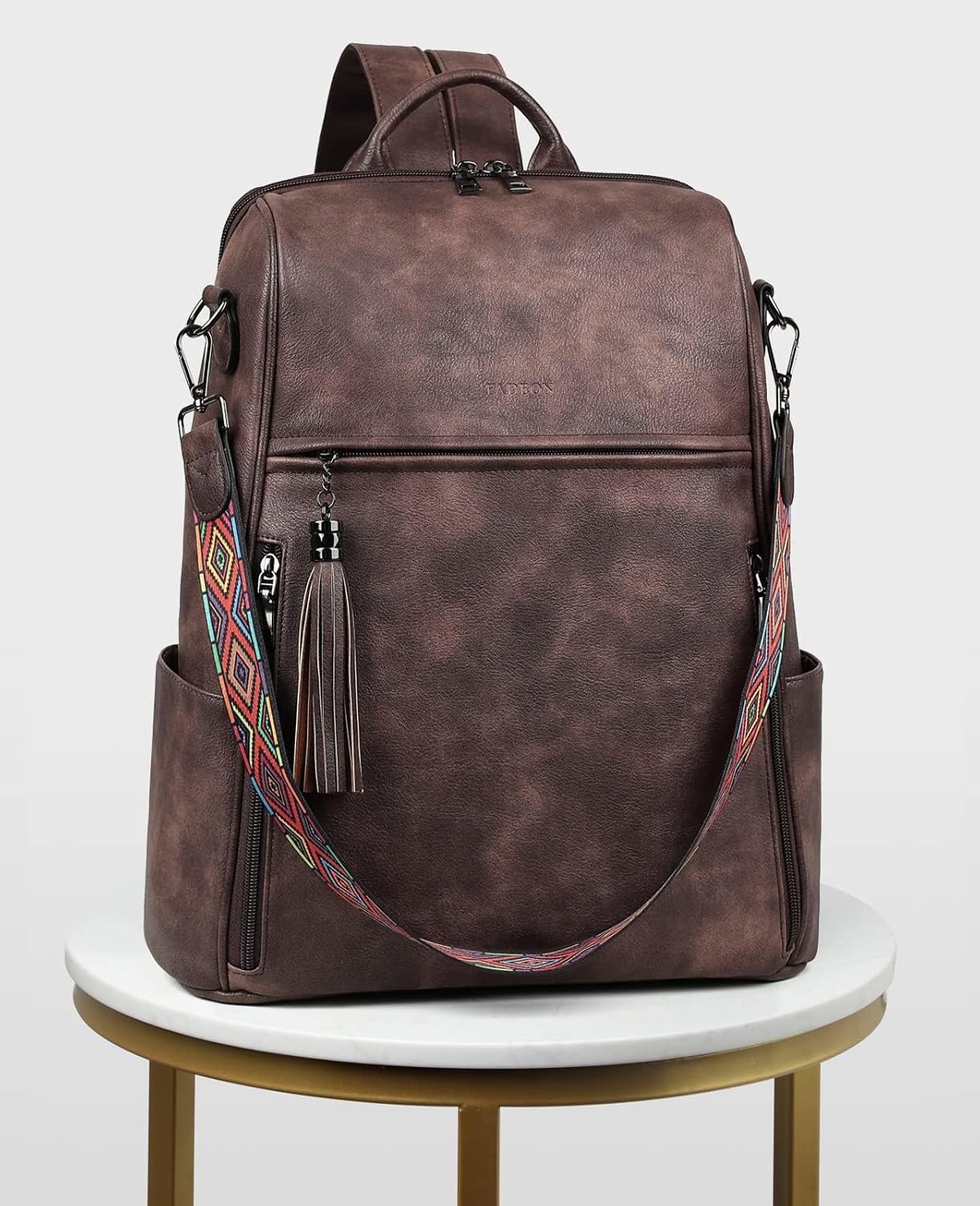 FADEON Leather Laptop Backpack for Women Designer 15.6 inch PU Laptop Bag, Ladies Travel Computer Work Backpack Coffee Brown - Image 8