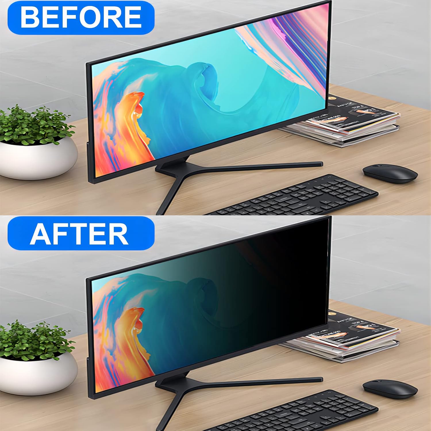 24 Inch Computer Privacy Screen Filter for 16:9 Widescreen Monitor - Privacy Shield and Anti-Glare Protector