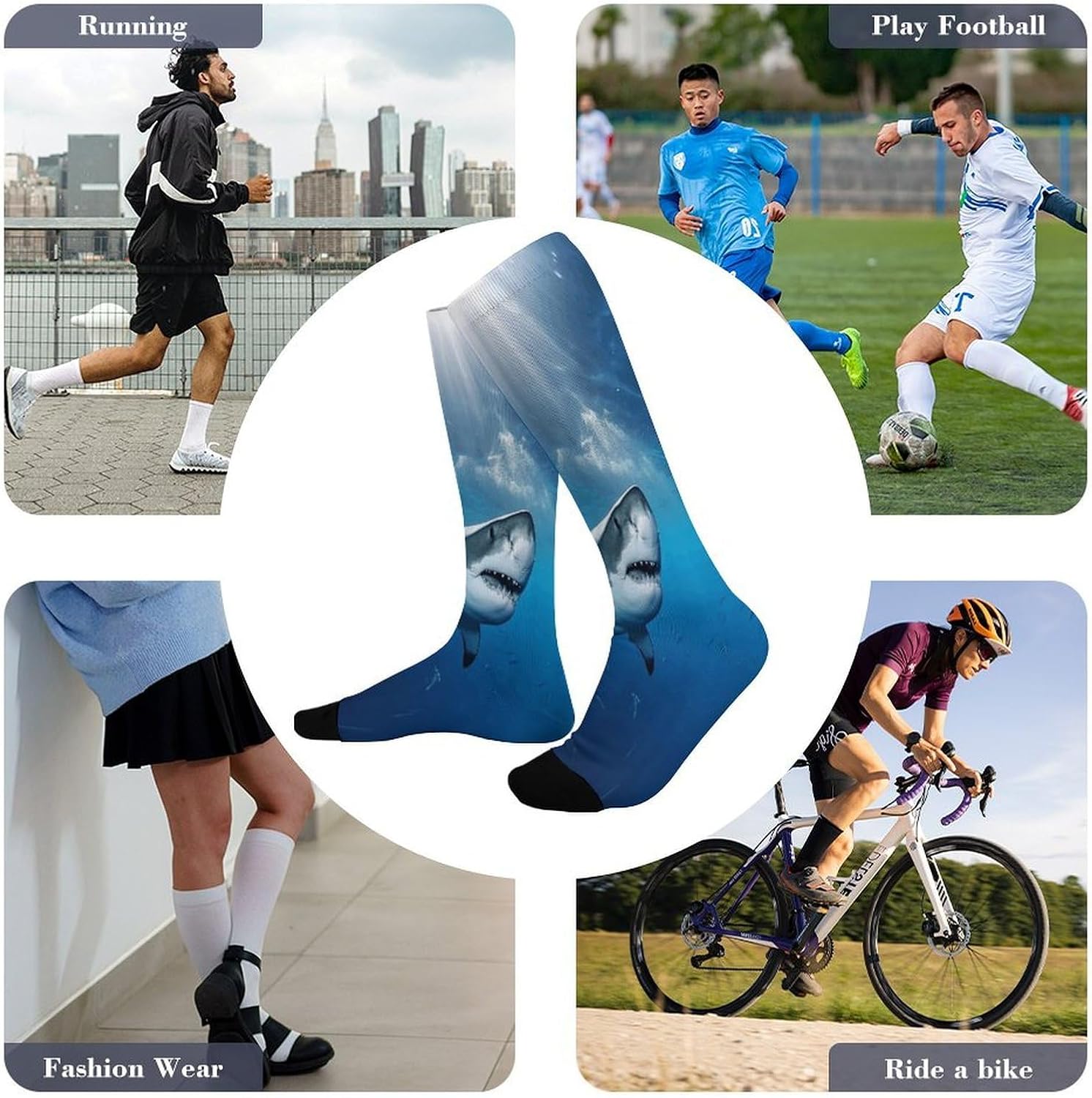 Ocean Sea Animal Shark Mid-Calf Socks Women Warm Knee High Socks Cozy Hiking Skiing Soft Boot Mid Calf Stocking Unisex