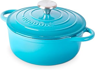 nuovva Cast Iron Dutch Oven with Lid – Non-Stick Ovenproof Enamelled Casserole Pot – Sturdy Dutch Oven Cookware – Blue, 2.1-Quart, 20cm –