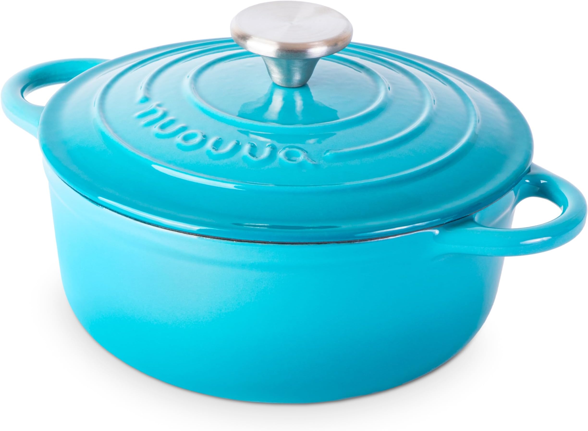 Nuovva Enamelled Cast Iron Dutch Oven Pot with Lid – 2.1 Quart Casserole Dish – Ceramic Dutch Oven for Bread Baking, Roasting, Braising & Stews – Oven Safe up to 500°F – 20cm Blue