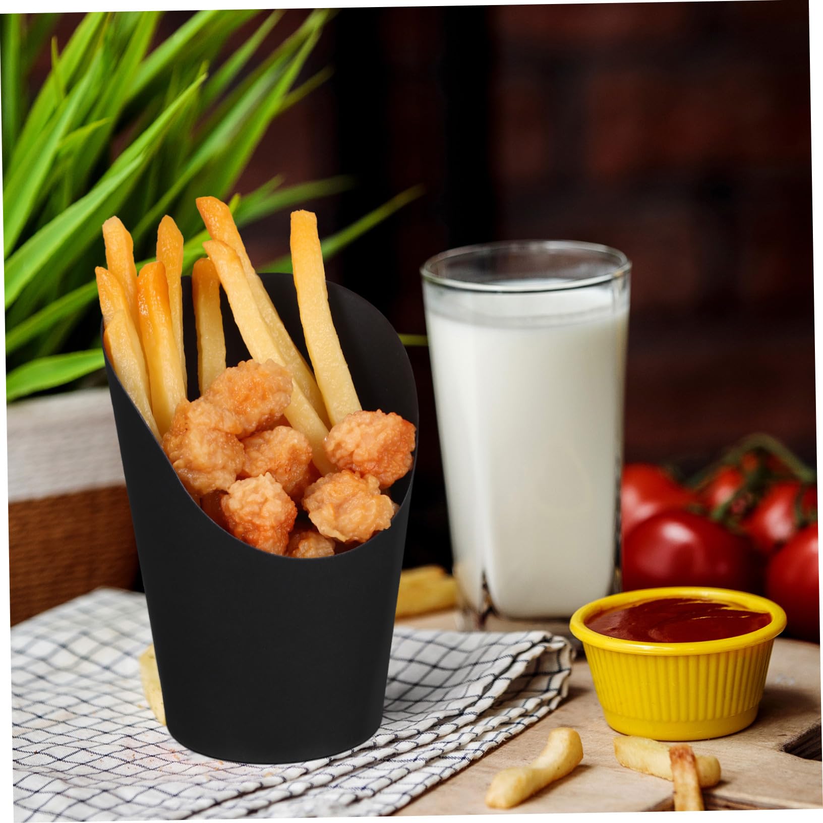 100 Gobelets Noirs à Frites en Papier 14oz Ouverture Inclinée, Robustes et Pratiques pour Food Trucks et Fêtes