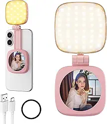 Luz magnética de selfie para telefone: 5 modos de LED com espelho compatível com iPhone e Android - Luz de preenchimento portátil recarregável para fotografia/gravação de vídeo/conferência