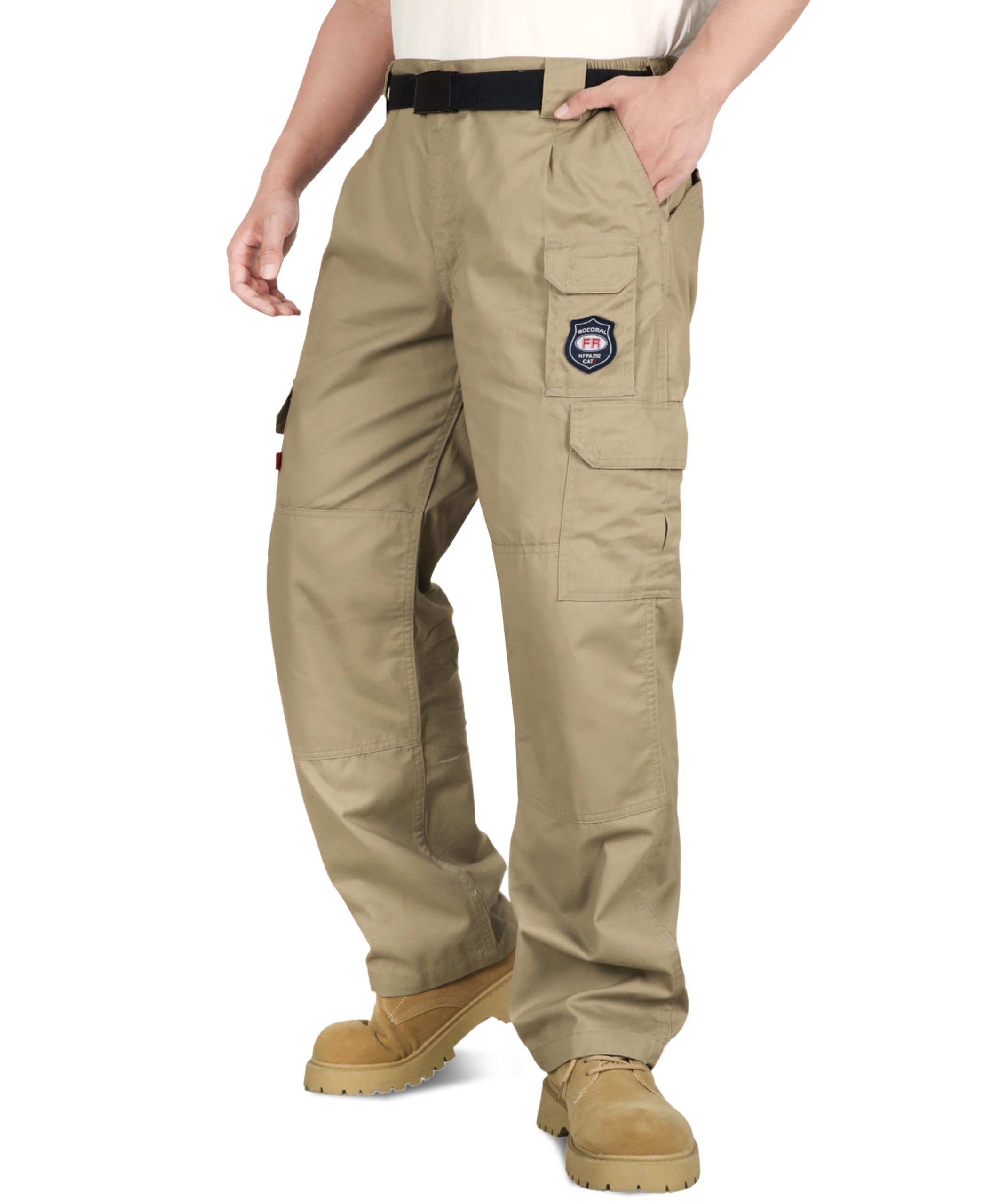 BOCOMAL Men's FR Cargo Pants Flame Resistant Pants Midweight 7.5oz (7 Pockets) Multi-Pockets FR Pants