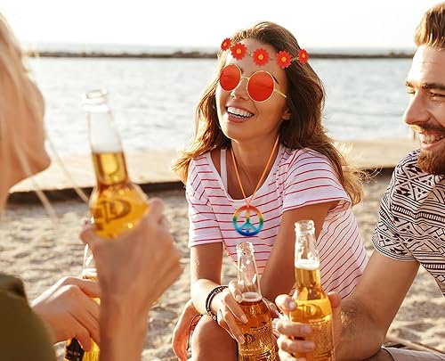 Miniatura 6 de NEBURORA Juego de 18 accesorios de disfraz hippie de los años 60 y 70, juego de accesorios de disfraz hippie con diadema de margarita, collares