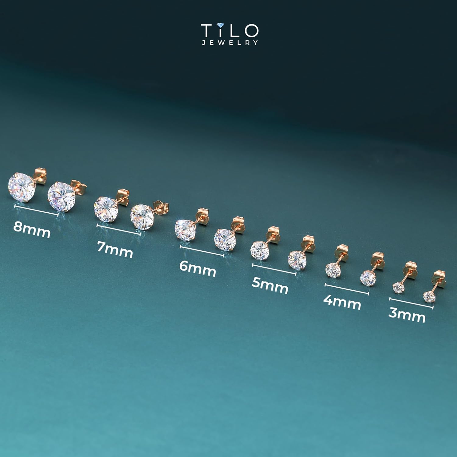 14k Solid Rose Gold Basket Set Round CZ Stud Earrings, Push back Cz Studs, Sleeper Cz Studs, Unisex