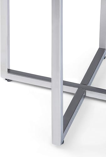 Miniatura 7 de SIMPLIHOME Marsden - Mesa auxiliar redonda de acero inoxidable pulido de 18 pulgadas de ancho en blanco y plateado, mesa decorativa moderna para