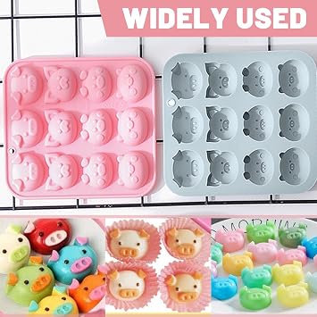 12 Holes Pig Silicone Mould Pack of 2 Pig Chocolate Moulds Chocolate Moulds Non-Stick Flexible Silicone Mould for Cakes and Mousse Ideal for DIY Projects in the Kitchen