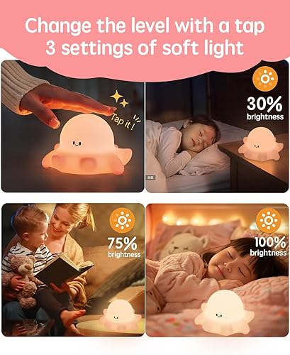 Miniatura 4 de Lindo pulpo recargable de silicona nocturna para niños, luz nocturna regulable con control táctil con temporizador, lámpara de noche portátil USB