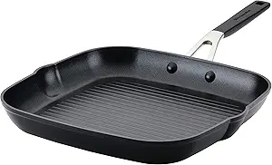 KitchenAid 84808 Hard Anodized Nonstick Square Grill Pan/Griddle with Pour Spouts, 11.25 Inch - Onyx Black